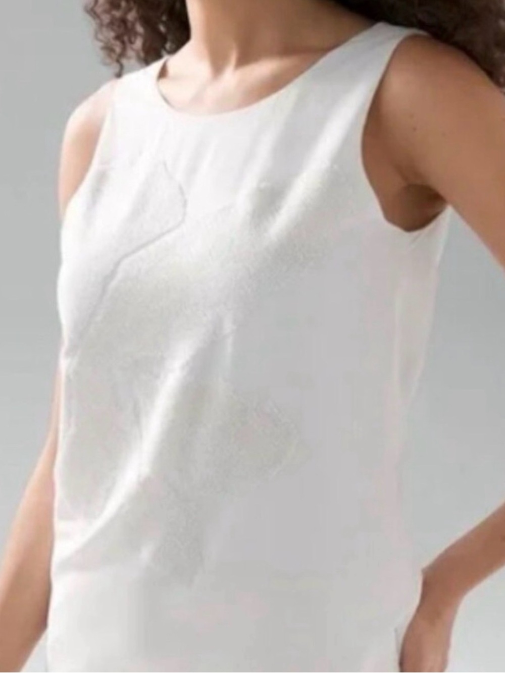 WHBM White Tank Top with Textured Flower Design & Cow Neck Back Size L